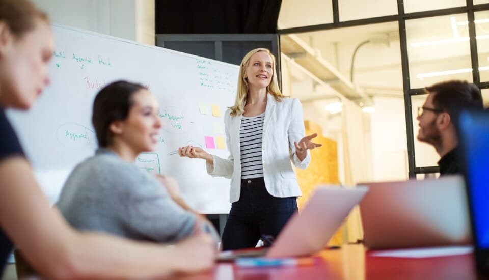 woman defining SEO ROI to her web development team