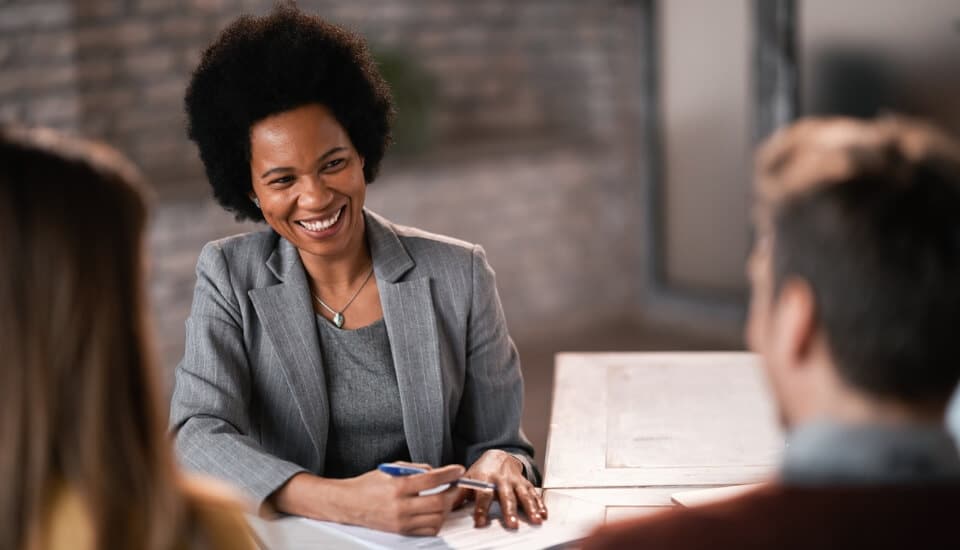 Financial advisor pitching clients