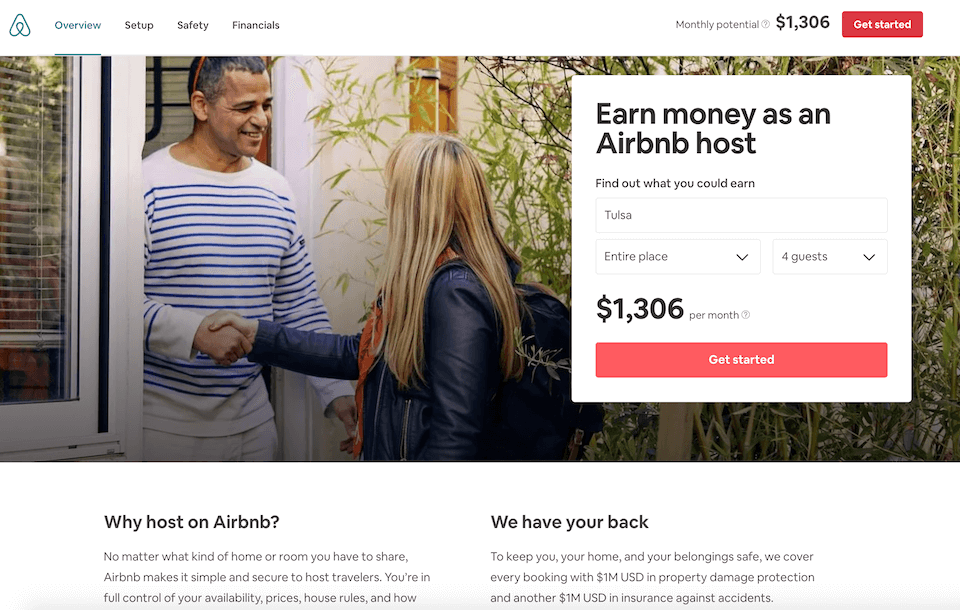Airbnb lead capture landing page example