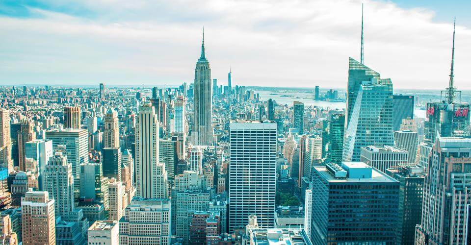 Manhattan cityscape showing the scope of the financial services industry