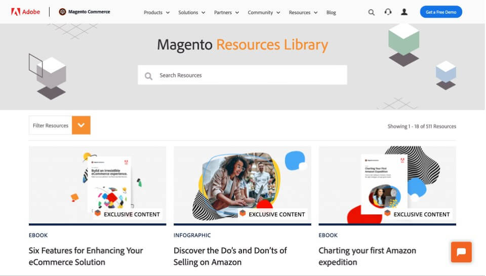 Example of Magento's hub for content marketing
