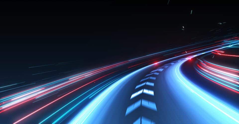 illuminated arrows on a track explaining how to improve efficiency with digital transformation