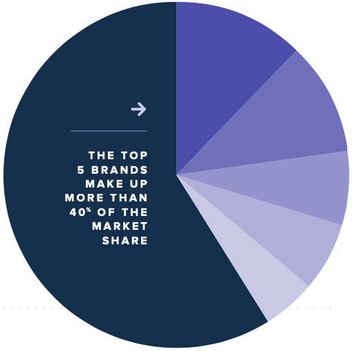 pie chart showing that the top 5 brands in the beauty industry own 40% of the organic search market share