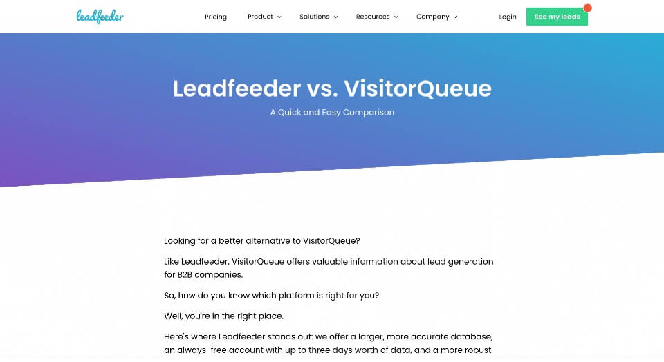 leadfeeder comparison page