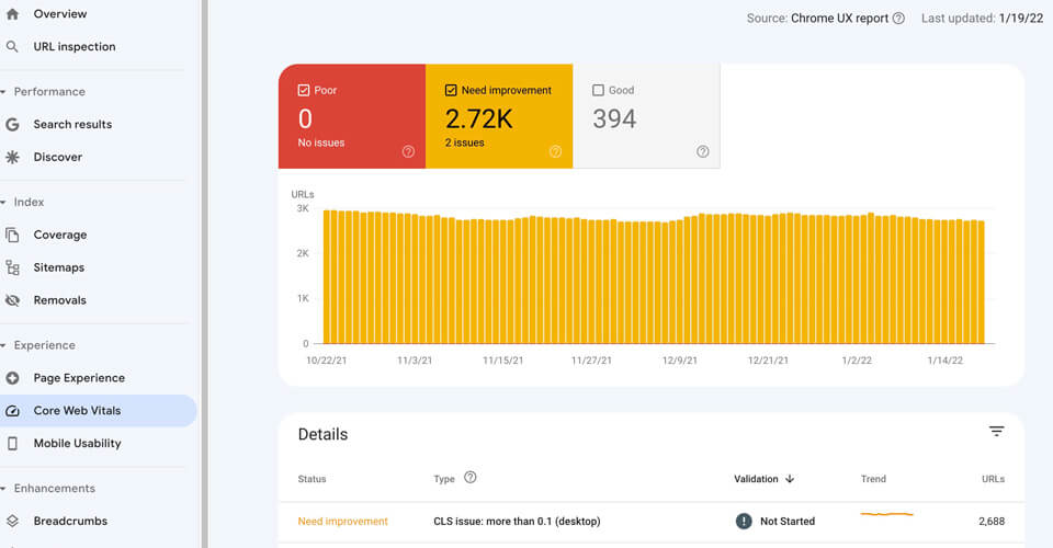 Core web vitals screenshot to show how to reduce bounce rate by improving page experience
