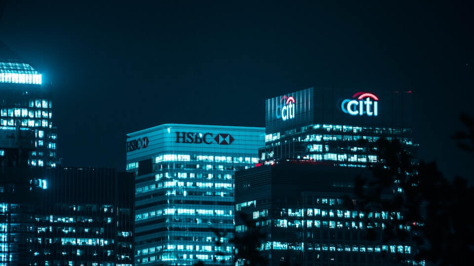 photo of citi and hsbc buildings at night