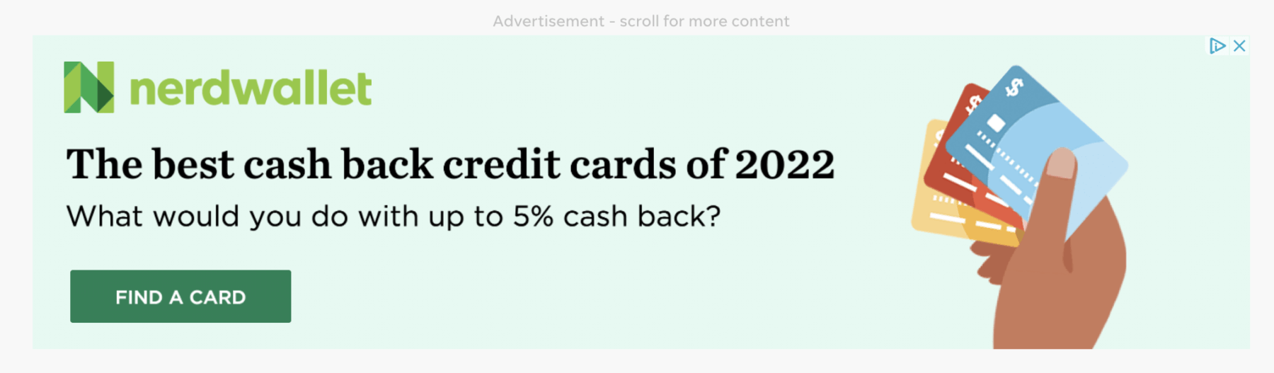 NerdWallet cash back credit cards retargeting ad