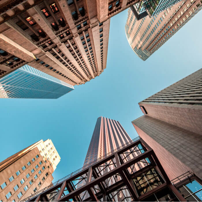 Upward perspective of buildings