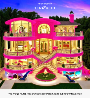 Barbie pink mansion external with balcony