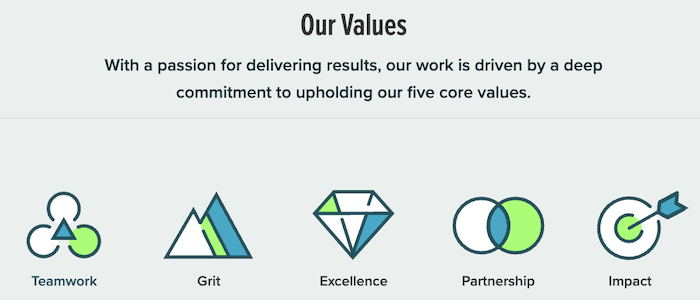 Terakeet core values: teamwork, grit, excellence, partnership, impact