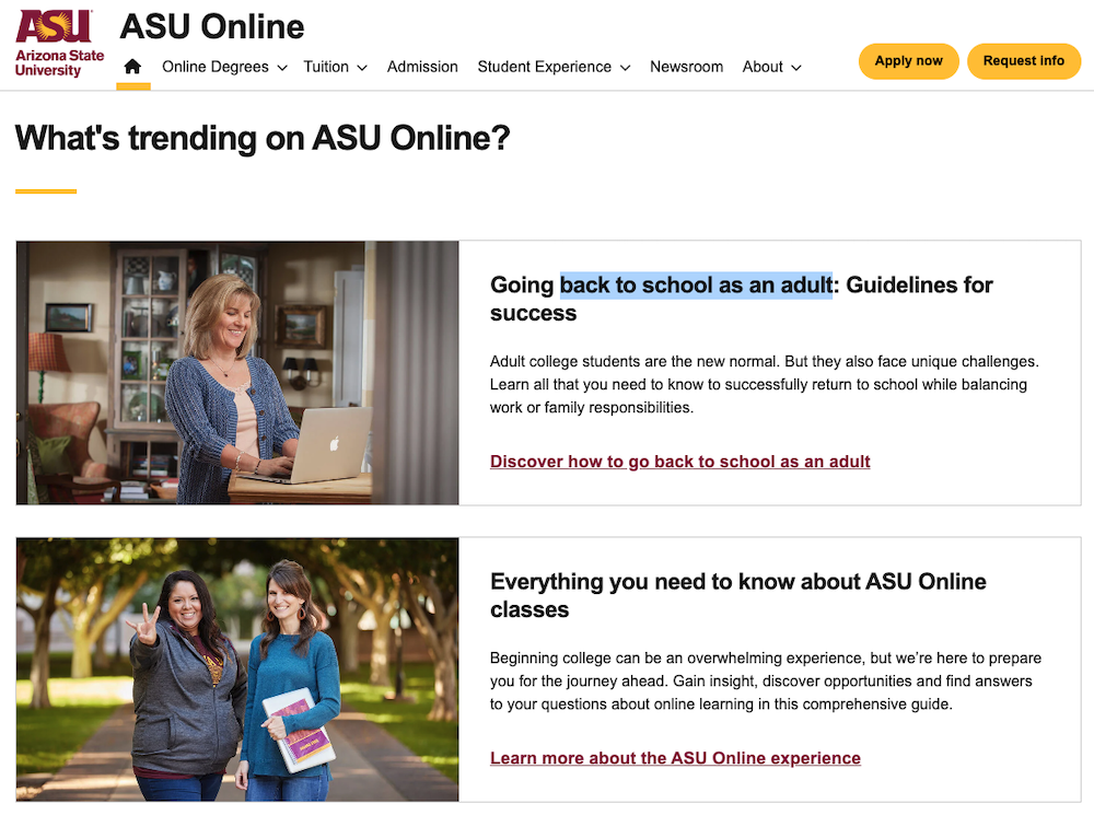 ASU what's trending page