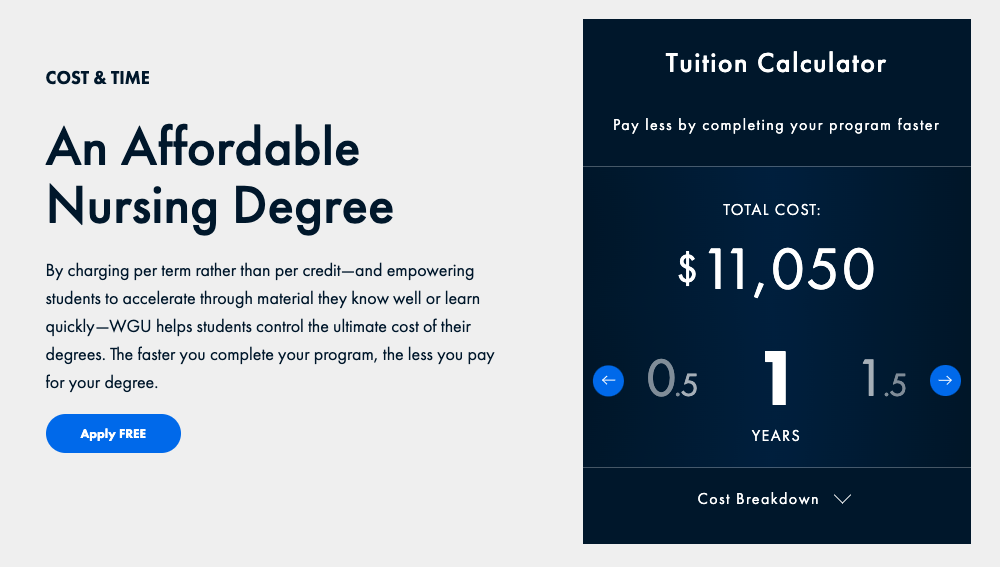 WGU Affordable Nursing Degree page