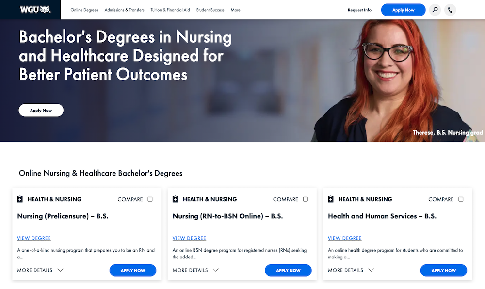 WGU Bachelor's in Nursing page