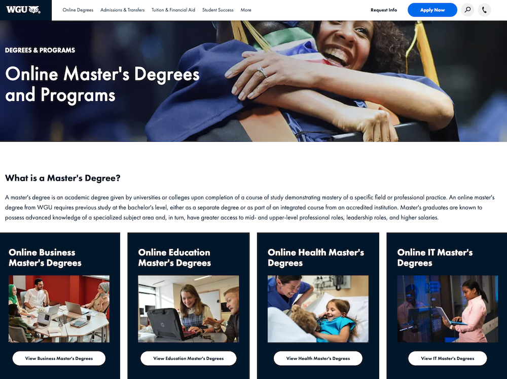 WGU Online Masters page