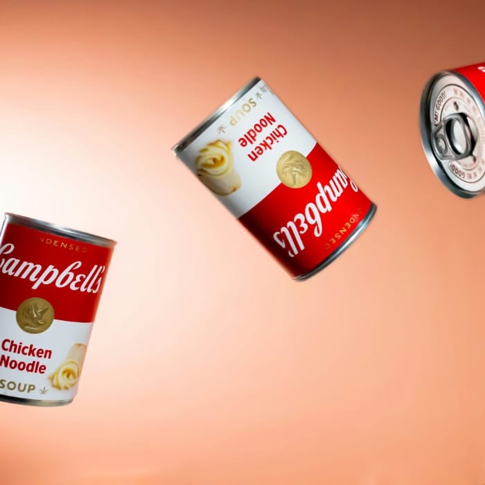 campbell's soup cans flying through the air