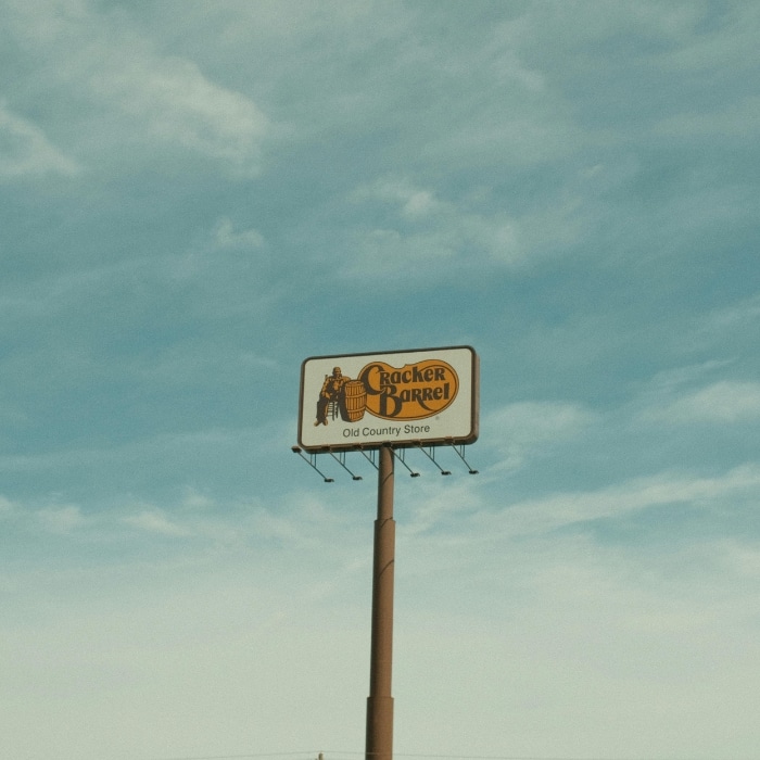 Cracker Barrel sign in the distance