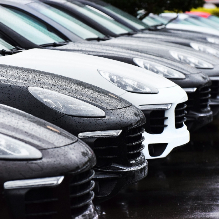 Black and white cars in a row