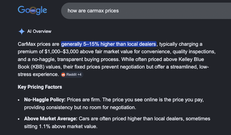 Branded search results for 'how are carmax prices'