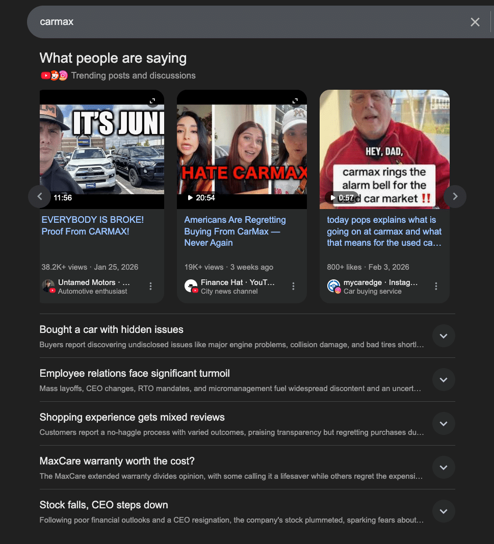 Branded search results for CarMax